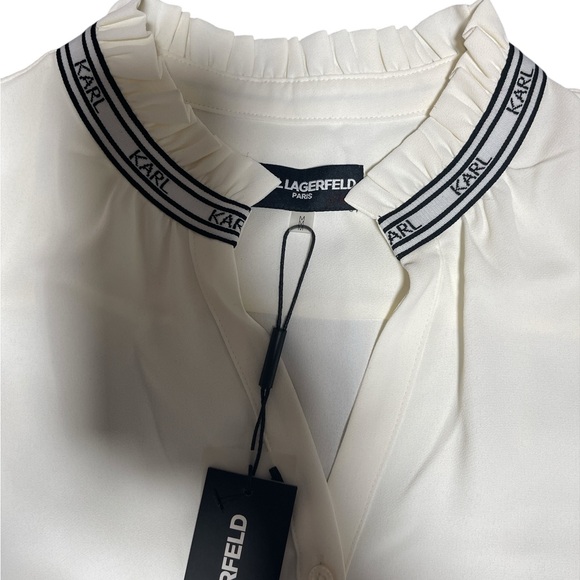 Karl Lagerfeld White Button-Up Blouse with Black Trim - Picture 3 of 3
